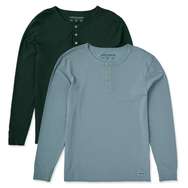 Mens Solid 2-Pack Long Sleeve Crusher-LITE Slim Fit Henley - Multi